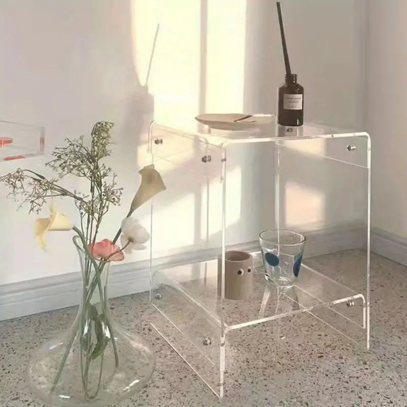 Transparent Acrylic Side Table - Storage Shelf