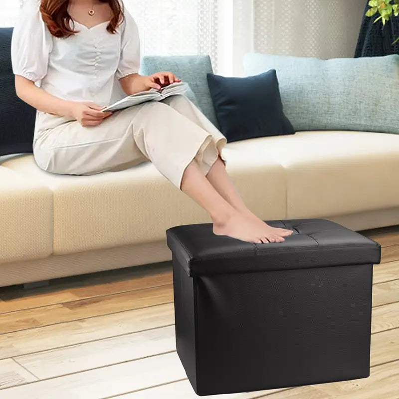 Foldable Leather Storage Stool - Stylish Lodge Design