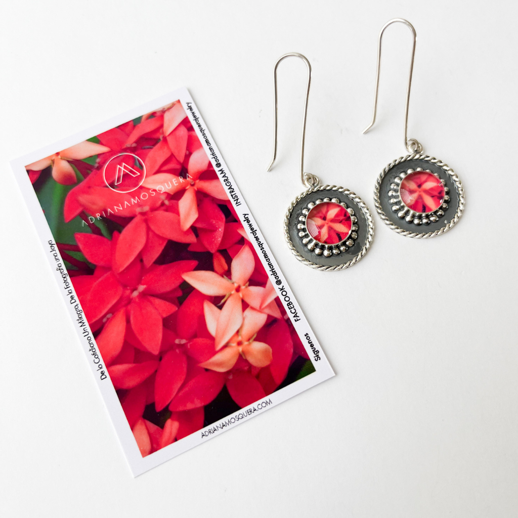 Aretes Pavonados Flor Coral Rojo
