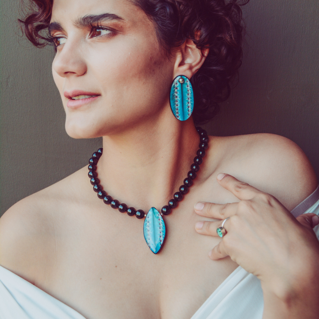 Maxi Aretes Cactus Azul