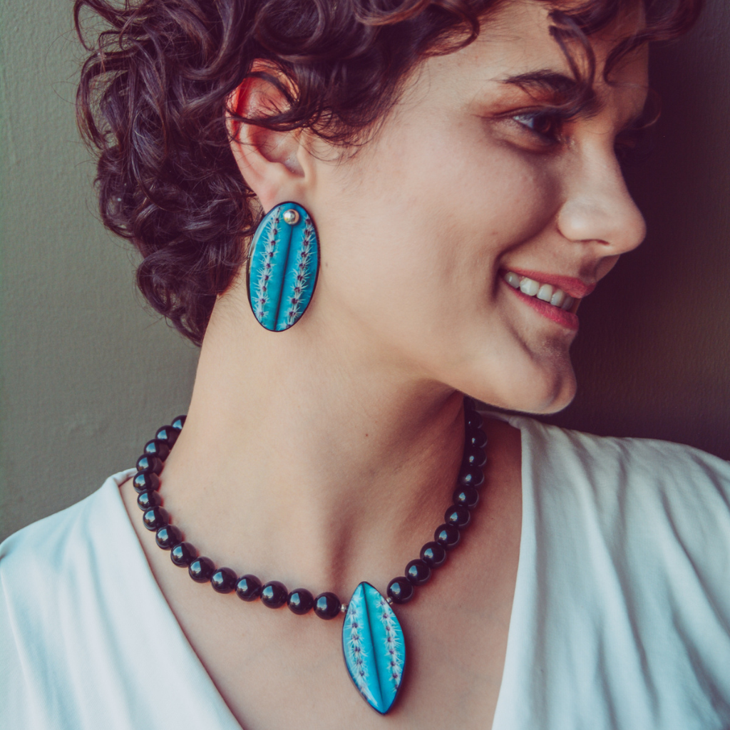 Maxi Aretes Cactus Azul