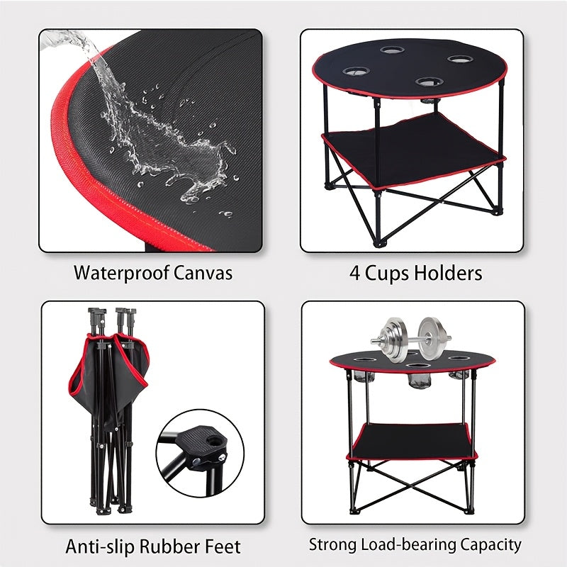 Folding Camping Table with Cup Holders & Carry Bag