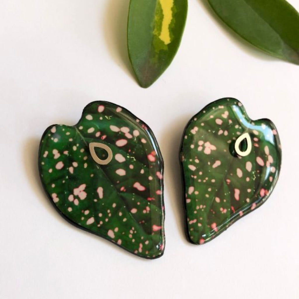 Aretes Verdes Hoja Polkadot