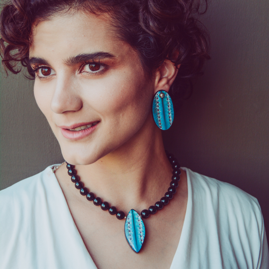 Maxi Aretes Cactus Azul