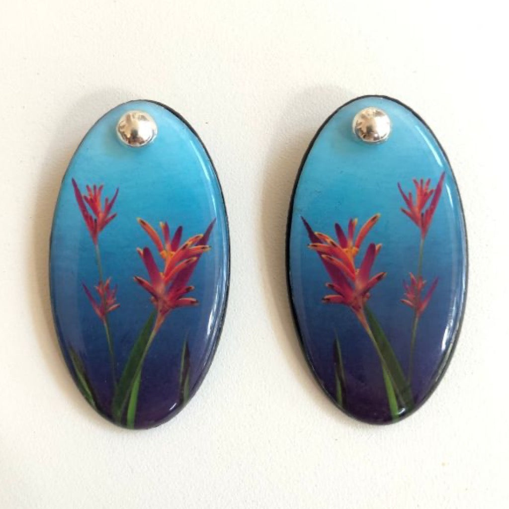 Aretes Ovalados Azules Heliconia