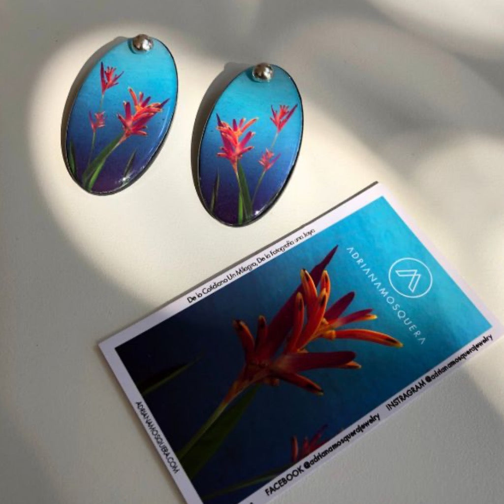 Aretes Ovalados Azules Heliconia