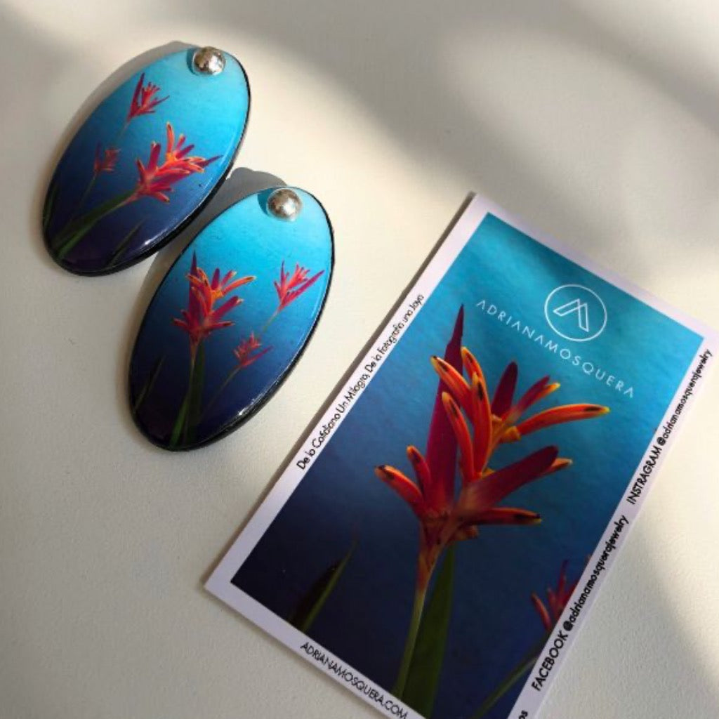 Aretes Ovalados Azules Heliconia