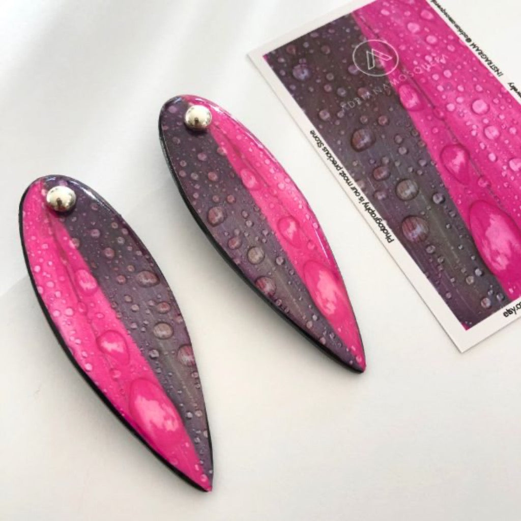 Maxi Aretes Rosa Púrpura Hoja Cordiline