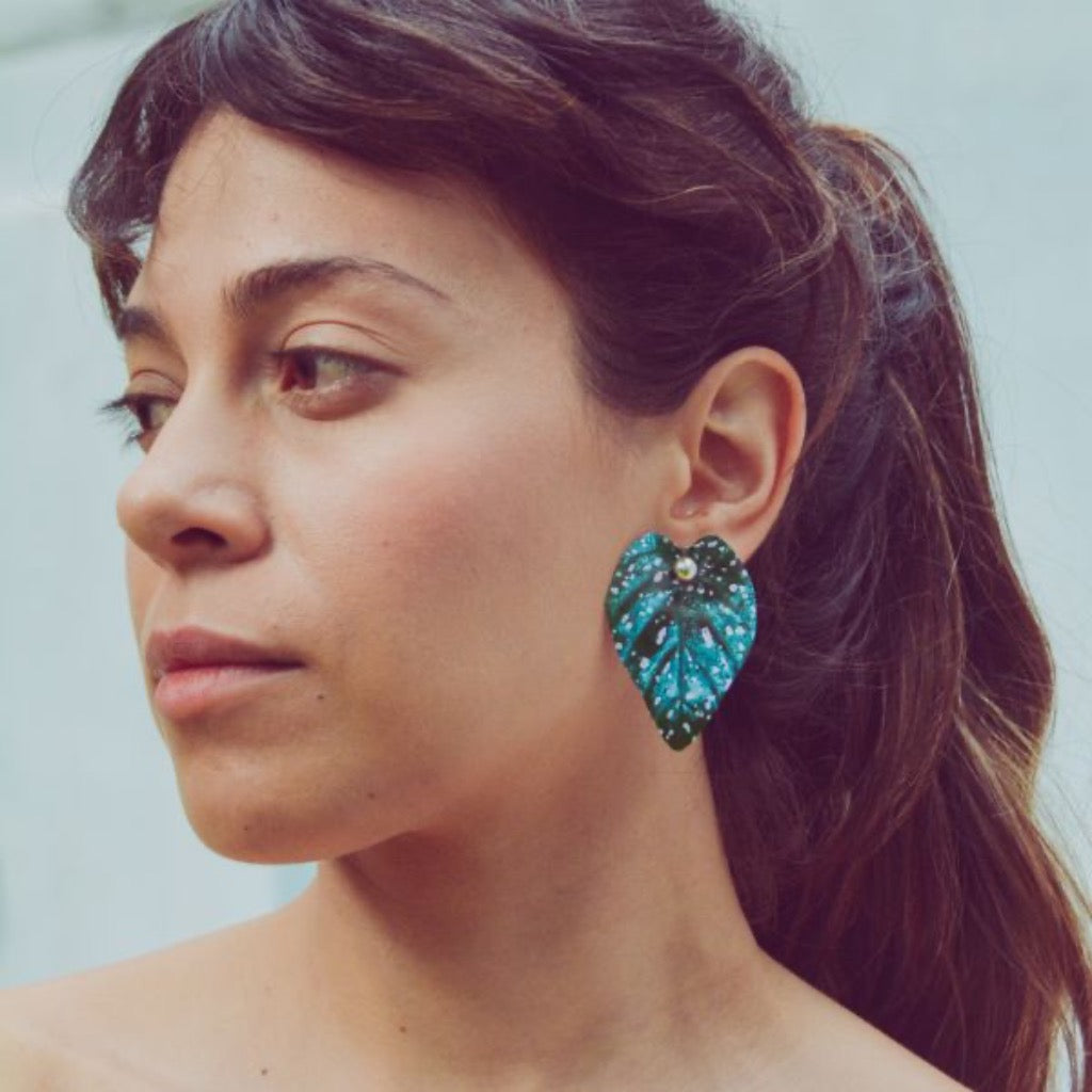 Aretes Verdes Hoja Polkadot