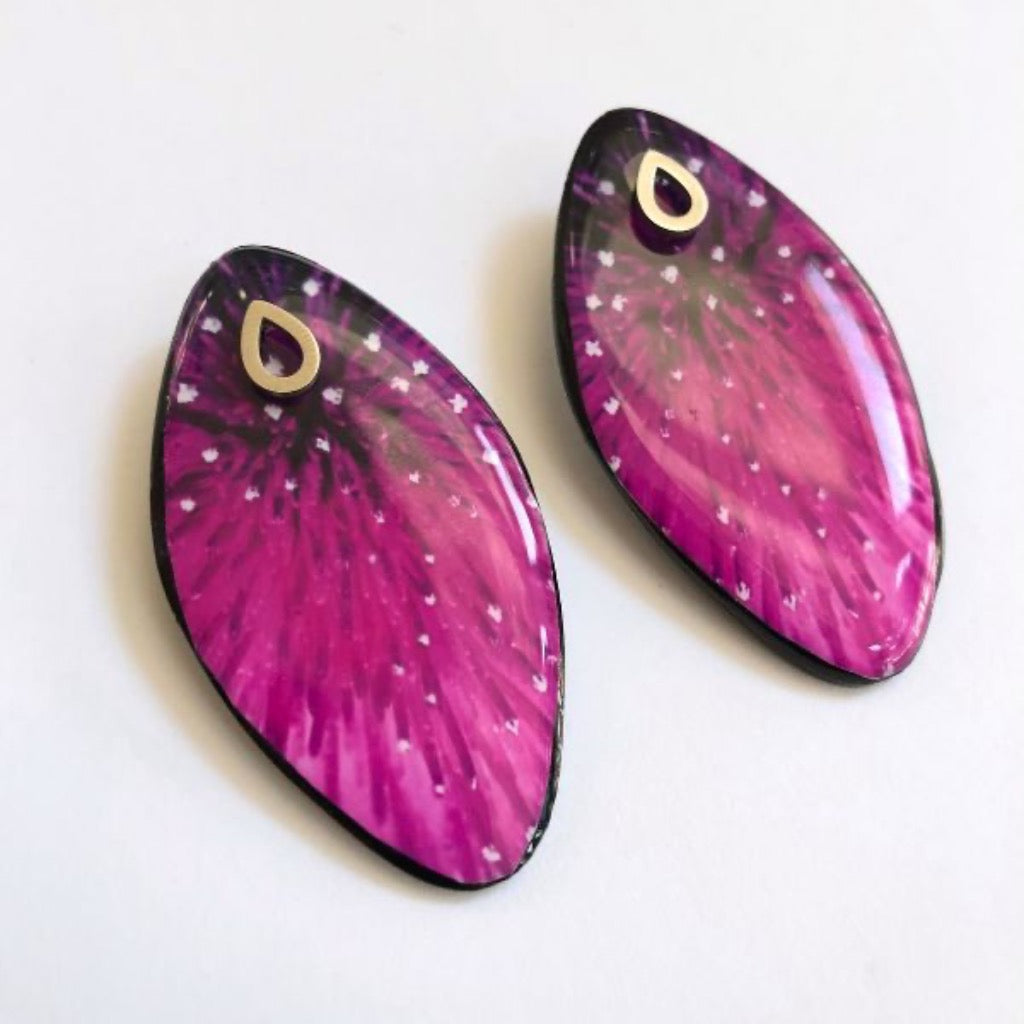 Aretes Ovalados Fucsia Flor de Cardo