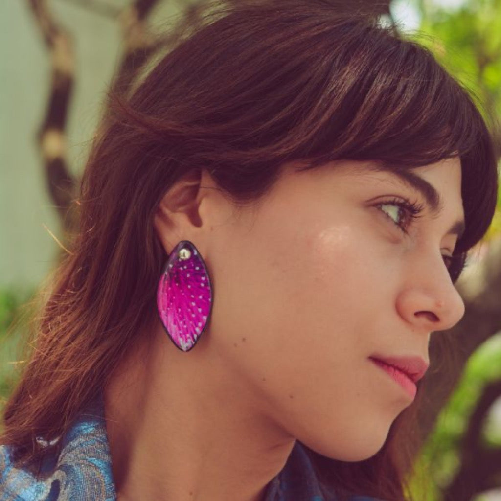 Aretes Ovalados Fucsia Flor de Cardo