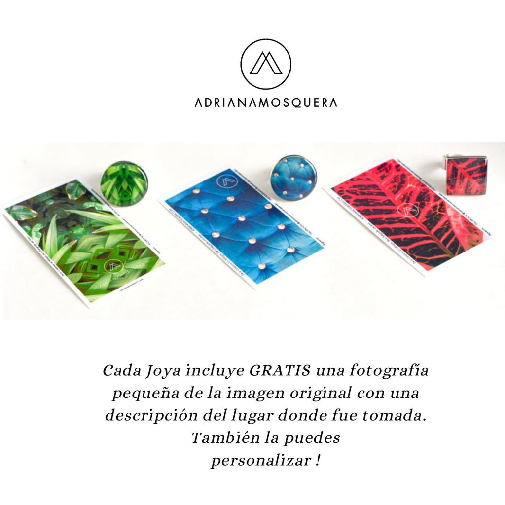 Anillo Ajustable en plata con fotografía de Azulejos Azul y Amarillo