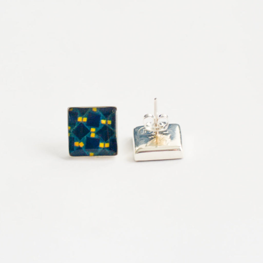 Aretes Cuadrados Azulejo Amarillo y Azul