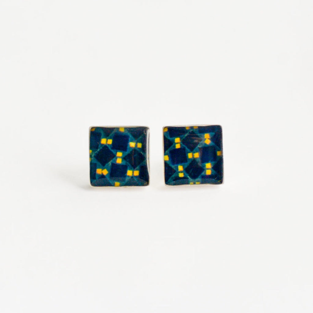 Aretes Cuadrados Azulejo Amarillo y Azul
