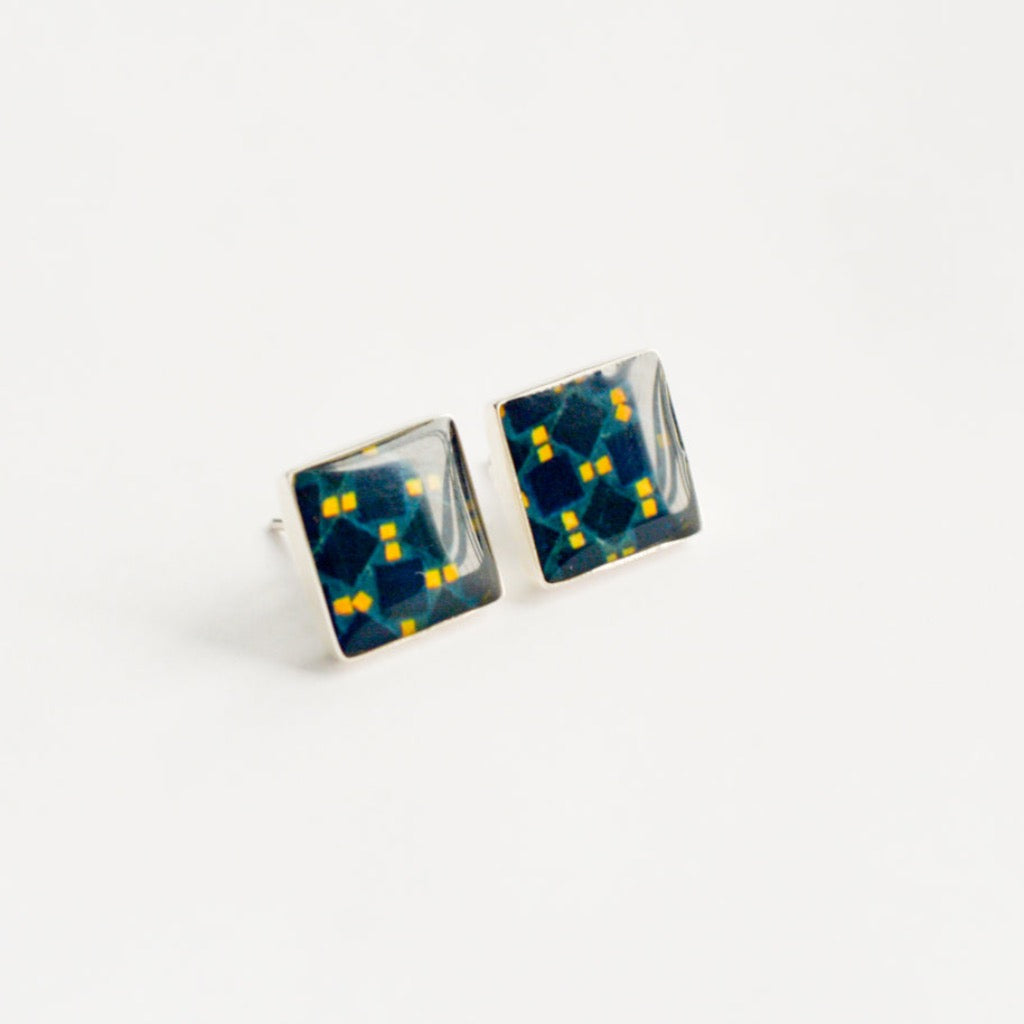 Aretes Cuadrados Azulejo Amarillo y Azul