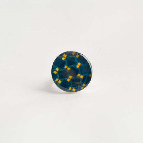 Anillo Ajustable en plata con fotografía de Azulejos Azul y Amarillo