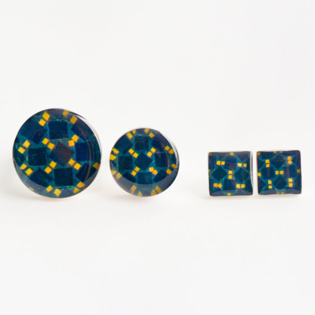 Aretes Cuadrados Azulejo Amarillo y Azul