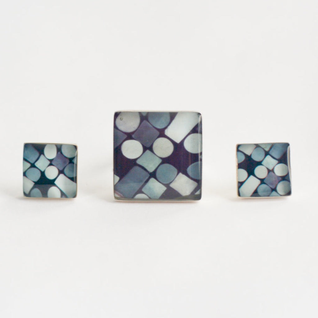 Aretes Cuadrados Azulejo Gris SMR