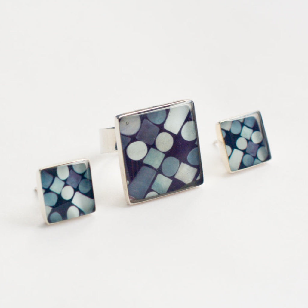 Aretes Cuadrados Azulejo Gris SMR