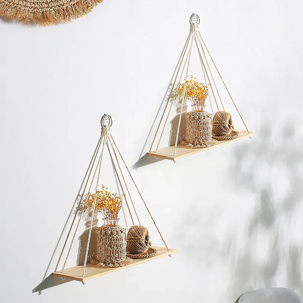 Boho Chic Wood Wall Shelves: Handmade Living Room and Bedroom Decor