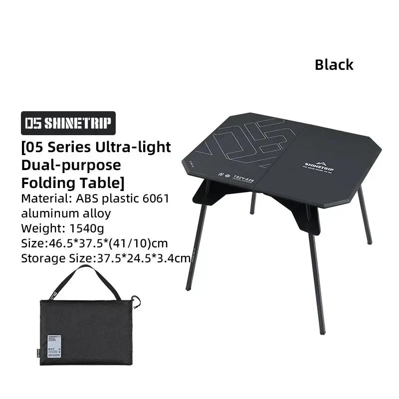 Ultralight Dual-Purpose Camping Adjustable Folding ABS Table Blac