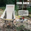Portable Folding Camping Chair with Headrest Aluminum Beige