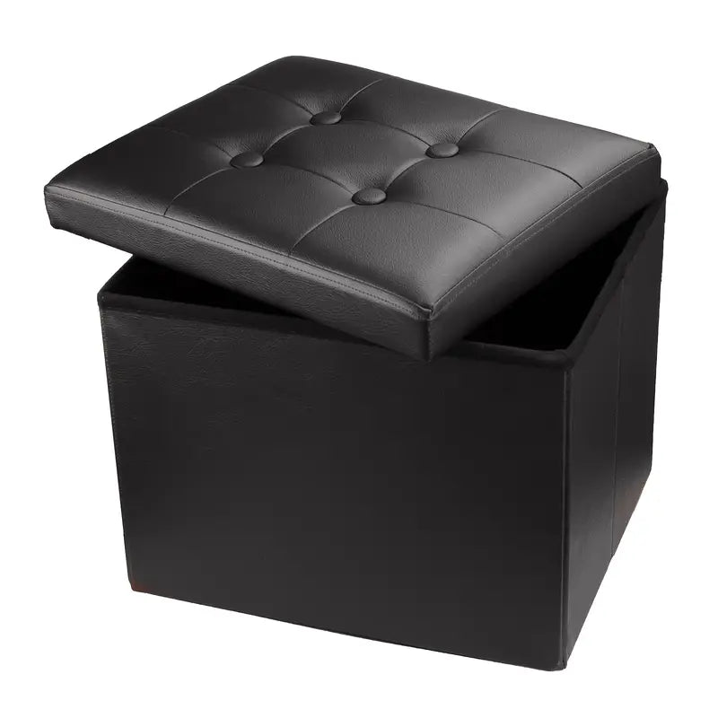 Foldable Leather Storage Stool - Stylish Lodge Design