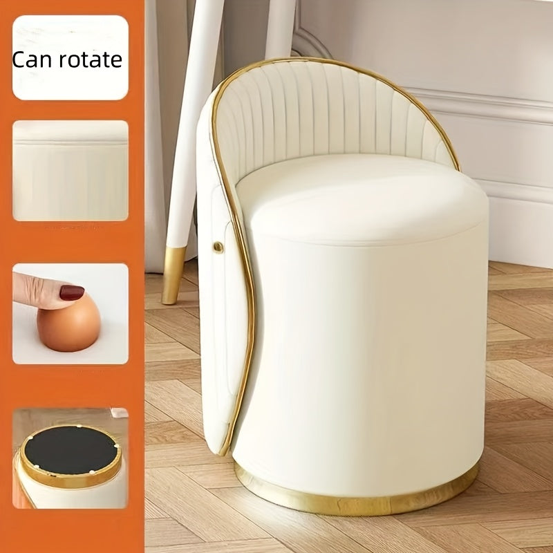 Vanity Stool Swivel Beige High Backrest Round Seat