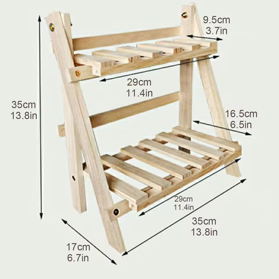 Wooden Desktop Storage Rack Double Layer Folding Shelf